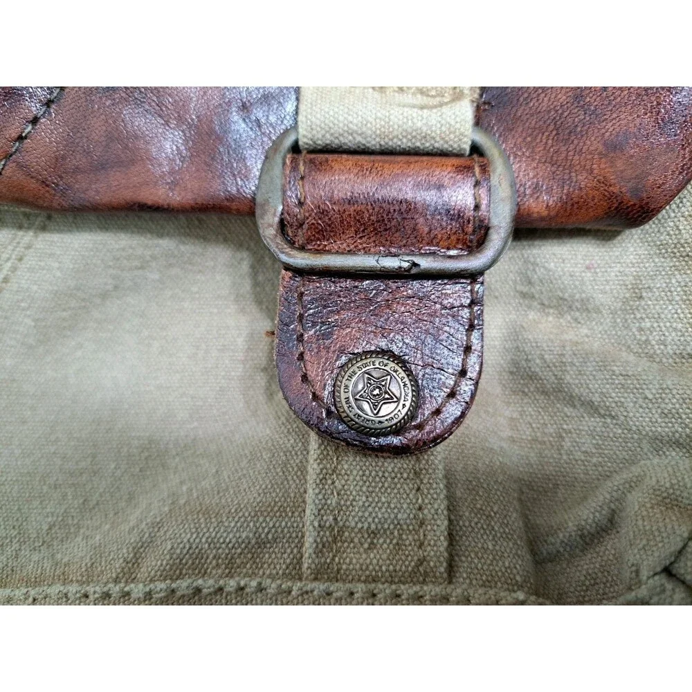 Canvas Leather Brown Messenger Bag Purse Oklahoma Fleur De Lis Khaki
